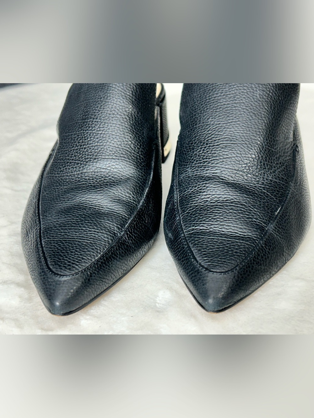 Enzo Angiolini Black Pointed Leather Backless Mules Gold Details Size 7 - Picture 2 of 14